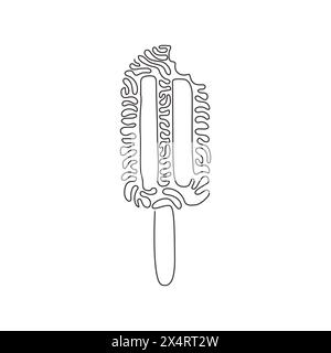Continuous one line drawing frozen popsicle have been bitten. Tasty ice cream on stick for dessert. Delicious cold summer snack. Swirl curl style. Sin Stock Vector