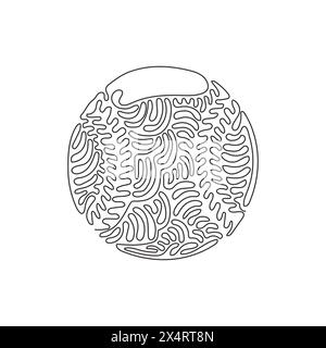 Single continuous line drawing leather baseball ball. American traditional sports game. Baseball. Baseball ball and bats. Swirl curl style. Dynamic on Stock Vector
