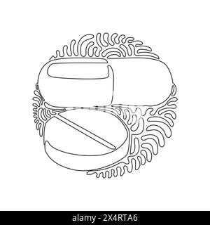 Single continuous line drawing medical pill and tablet icon. Medicine pills or tablets, capsules. Drugs and pills symbol. Swirl curl circle background Stock Vector