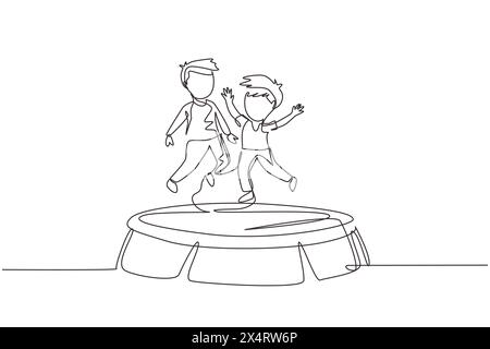 Two boys jumping on trampoline low and high illustration Stock Vector ...