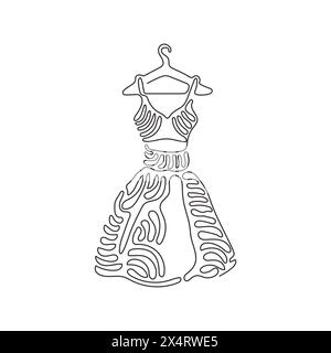 Single continuous line drawing elegant dress on shoulders icon. Dress hanger. Clothing store. Fashion boutique concept. Swirl curl style. Dynamic one Stock Vector