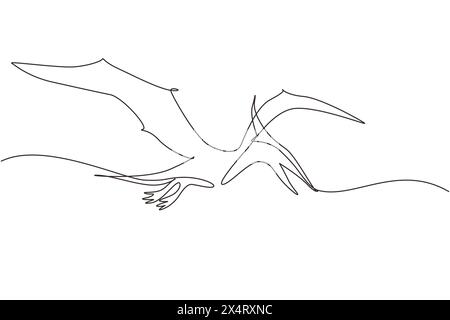 Continuous one line drawing flying pterodactyl dinosaur isolated on white background. Extinct ancient animals. Animal history for education. Single li Stock Vector