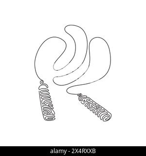 Continuous one line drawing jump rope or skipping rope. Sports, fitness, cardio, martial art and boxing accessories. Swirl curl style concept. Single Stock Vector