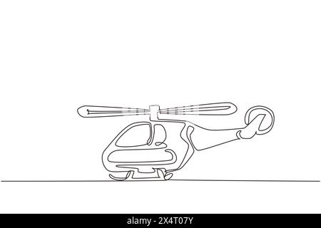 Continuous one line drawing toy helicopter. Children toys, air vehicles. Flying helicopter, for transportation. Transport for flight in air. Single li Stock Vector