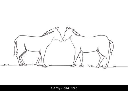 Two horses one continuous line art drawing. Vector illustration ...