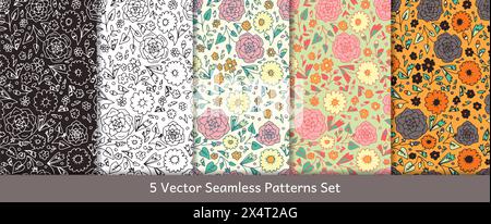 5 liberty ditsy floral style seamless patterns set Stock Vector