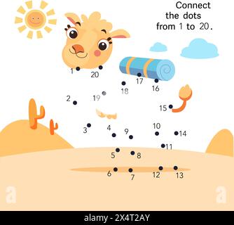 Cute cartoon one-humped African camel with load on back in desert. Flat stylised character for design. Vector illustration. Vector illustration. Stock Vector