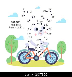 Dot to dot. Connect the dots from 1 to 30. Puzzle game for kids. Cute hare on bike. Vector illustration Stock Vector