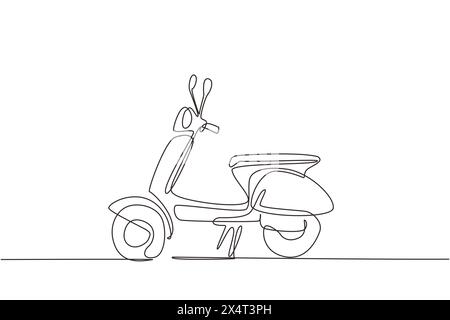 Continuous one line drawing Scooter transport icon. Modern scooters motorcycle for urban citizen. Cute stylish vintage retro scooter for delivery. Sin Stock Vector