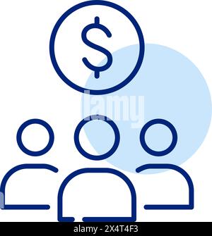Group of users and dollar symbol. Financial community or crowdfunding platform. Pixel perfect, editable stroke Stock Vector