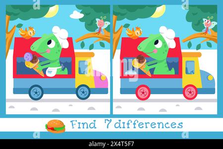 Find 7 differences. Game for children. Card with cute cartoon style ...