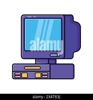 Vintage personal computer with cpu and monitor. Old style retro technology design element Stock Vector