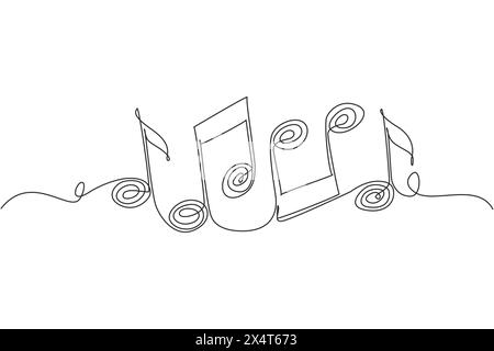 Single one line drawing music note. Musical symbol in one linear minimalist style. Trendy abstract wave melody. Vector outline sketch of sound. Modern Stock Vector