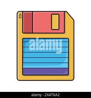 Retro floppy disk icon image vector illustration in yellow and blue color. Technology design element and concept Stock Vector
