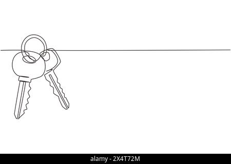 Single continuous line drawing bunch of keys icon. House apartment rental for sale concept. The concept of privacy, security and protection. Dynamic o Stock Vector