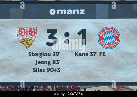Stuttgart, Germany. 04th May, 2024. screenboard after the match VFB STUTTGART - FC BAYERN MUENCHEN 3-1 on May 4, 2024 in Stuttgart, Germany. Season 2023/2024, 1.Bundesliga, matchday 32, 32.Spieltag, Muenchen, Munich Photographer: ddp images/star-images - DFL REGULATIONS PROHIBIT ANY USE OF PHOTOGRAPHS as IMAGE SEQUENCES and/or QUASI-VIDEO - Credit: ddp media GmbH/Alamy Live News Stock Photo