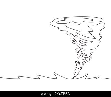 Single one line drawing Splash of water vortex and twisted shape. Water whirling image isolated. tornado of water. Rotating twister. Modern continuous Stock Vector