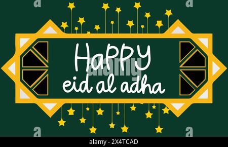 Eid Greeting Card English Calligraphy, Happy Eid Al Adha, or Eid Al Azha Stock Vector
