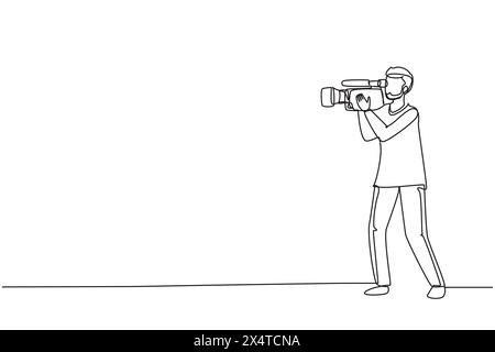 Continuous one line drawing TV presenter Arabian woman interviewing ...