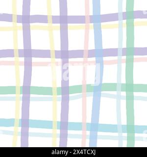 Vector hand drawn cute checkered pattern. cottagecore Doodle Plaid geometrical semitransparent simple texture. Crossing lines. Abstract cute delicate Stock Vector