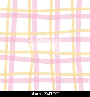 Vector hand drawn cute checkered pattern. cottagecore Doodle Plaid geometrical semitransparent simple texture. Crossing lines. Abstract cute delicate Stock Vector