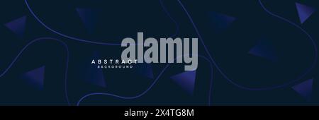 Dark blue, black abstract technological modern geometric banner background. dark navy blue gradient web header, promotional background, banner design Stock Vector