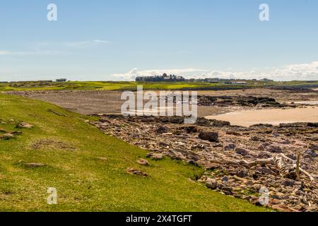 The Rest home and Royal Porthcawl Golf Course as seen from the Welsh Coastal Path near Porthcawl, UK Stock Photo