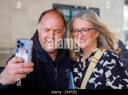 London, UK. 5th May, 2024. Jacqui Smith has a selfie taken. Jacqui Smith, British broadcaster, political commentator and former Labour Party politician, at the BBC for Sunday with Laura Kuenssberg. Credit: Mark Thomas/Alamy Live News Stock Photo