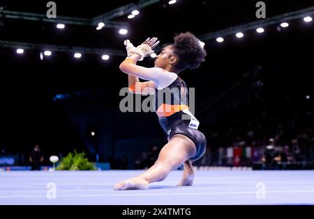 Rimini, Italy. 5th May 2024. RIMINI - Jaylee Chukwu (NED) in action during the junior event final on floor at the European Gymnastics Championships in the Fiera di Rimini  Alamy / Iris van den Broek Credit: Iris van den Broek/Alamy Live News Stock Photo