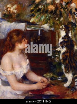 Renoir painting  - Girl and Cat- Stock Photo