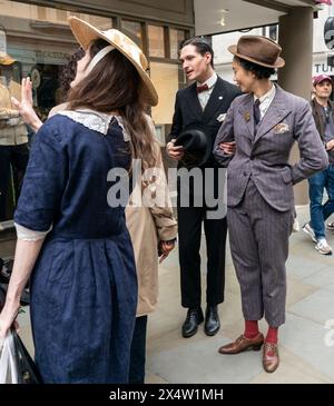 People attend the fourth Grand Flaneur Walk in Westminster, central London, which is a celebration of the pure, the immutable and the pointless. Picture date: Sunday May 5, 2024. Stock Photo