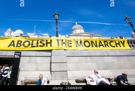 London, England, UK. 5th May, 2024. Anti-monarchy group Republic stage a protest in Trafalgar Square on the first anniversary of the crowning of King Charles III. (Credit Image: © Tayfun Salci/ZUMA Press Wire) EDITORIAL USAGE ONLY! Not for Commercial USAGE! Credit: ZUMA Press, Inc./Alamy Live News Stock Photo