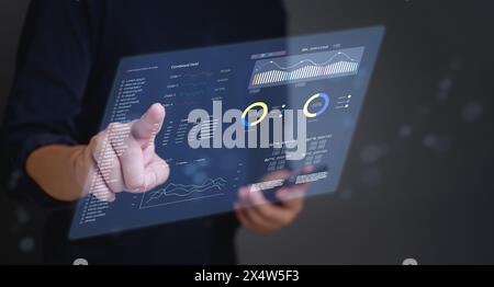 Business development and technology Data analysis. business analytics dashboard Business Intelligence (BI) data visualization, metrics and KPI key per Stock Photo