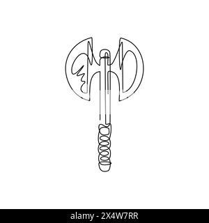 Single one line drawing broad axe, medieval axe, battle axe, executioner axe. Element for woodworking or lumberjack emblem or icon. Modern continuous Stock Vector