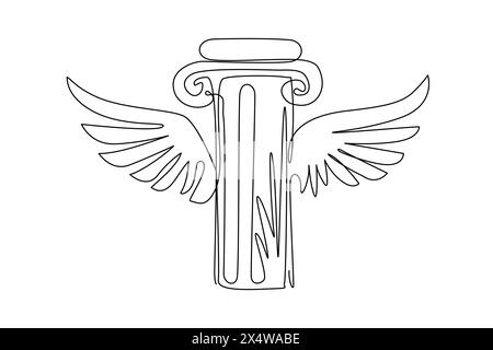 Single one line drawing pillar wing flat logo template ready for use, suitable for law symbol, justice icon, building construction, old architecture, Stock Vector