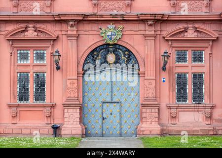 Facade with ornamented gate of the Electoral Palace of Mainz, an important example of renaissance architecture in Germany. Stock Photo