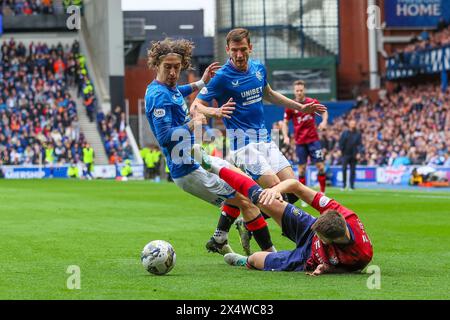 Glasgow, UK. 05th May, 2024. Rangers FC play Kilmarnock FC in the Scottish Premiership match at Ibrox Stadium, Rangers home ground, in Glasgow, Scotland, UK. The game is important for both teams. If Rangers win they remain 3 point behind Celtic in the league, and if Kilmarnock win, they move closer to qualifying for playing in European competitions. Credit: Findlay/Alamy Live News Stock Photo