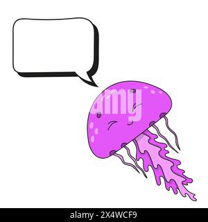 Speech bubble. With a cute cartoon character. Hand drawn. Thinking balloons. Isolated on white background. Vector illustration. Stock Vector
