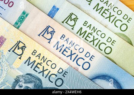 Mexico money, flat lay, close up on the inscription 'banco de mexico' Stock Photo