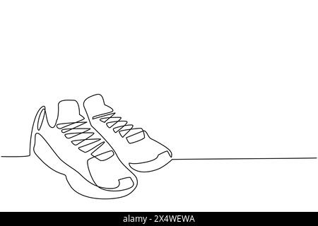 Single continuous line drawing basketball shoes. Basketball icon. Basketball boots. Sports inventory. For sport store ad, app pictogram, infographics. Stock Vector