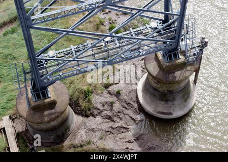 Foundations to Newport Transporter Bridge, a Grade I Listed structure on the river Usk opened in 1906 Stock Photo