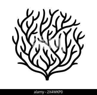 Tumbleweed or thorn bush, black and white line drawing, hand drawn logo design. Vector illustration. Stock Vector