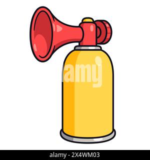 Air horn cartoon drawing. Compressed air can with noise maker. Vector clip art illustration. Stock Vector