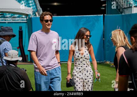 Miami Gardens, FL, USA. 5th May 2024. 63 George Russell (GBR) Mercedes-AMG Petronas and Carmen Montero Mundt. Race Day. F1 Miami GP at Miami Autodrome in Miami Gardens, Florida, USA. Credit: Yaroslav Sabitov/YES Market Media/Alamy Live News. Stock Photo