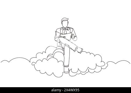 Continuous one line drawing man sitting on cloud reading a book. Businessman. Teacher. Lawyer. Marketer. Director. Chief. Financier. Higher education. Stock Vector