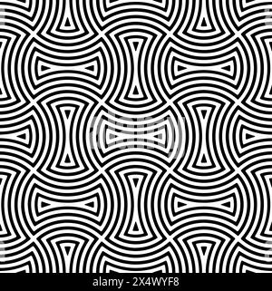 Vector Seamless Pattern: Modern, Stylish Abstract Texture with Repeating Geometric Tiles in a Vintage Overlapping Arcs Art Deco Style Stock Vector