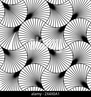 In Art Deco style, a vintage vector seamless pattern with overlapping arcs. It features modern, stylish abstract textures and repeating geometric tile Stock Vector