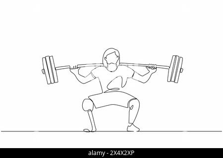 Single one line drawing disabled man weightlifter with amputated legs ...