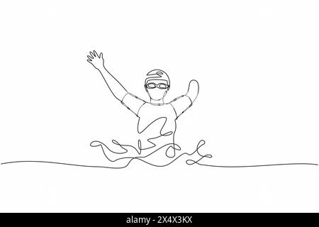 Single one line drawing swimming person with disability athlete playing in tournament games.  sportswoman, sport, success, championship. Continuous li Stock Vector