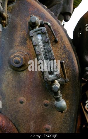 detail of 1924 old steam tractor "Hofherr-Schrantz Clayton-Shuttleworth" in the Museum of Agriculture in Kulpin, Backi-Petrovac, Serbia Stock Photo